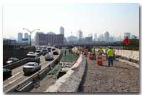 This is an aerial view from Palisade Avenue of ongoing construction work on the eastbound 12th Street Viaduct photo.