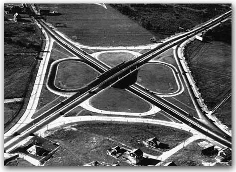 The new Route 1&9/35 Interchange, looking northwest, circa 1929 photo.