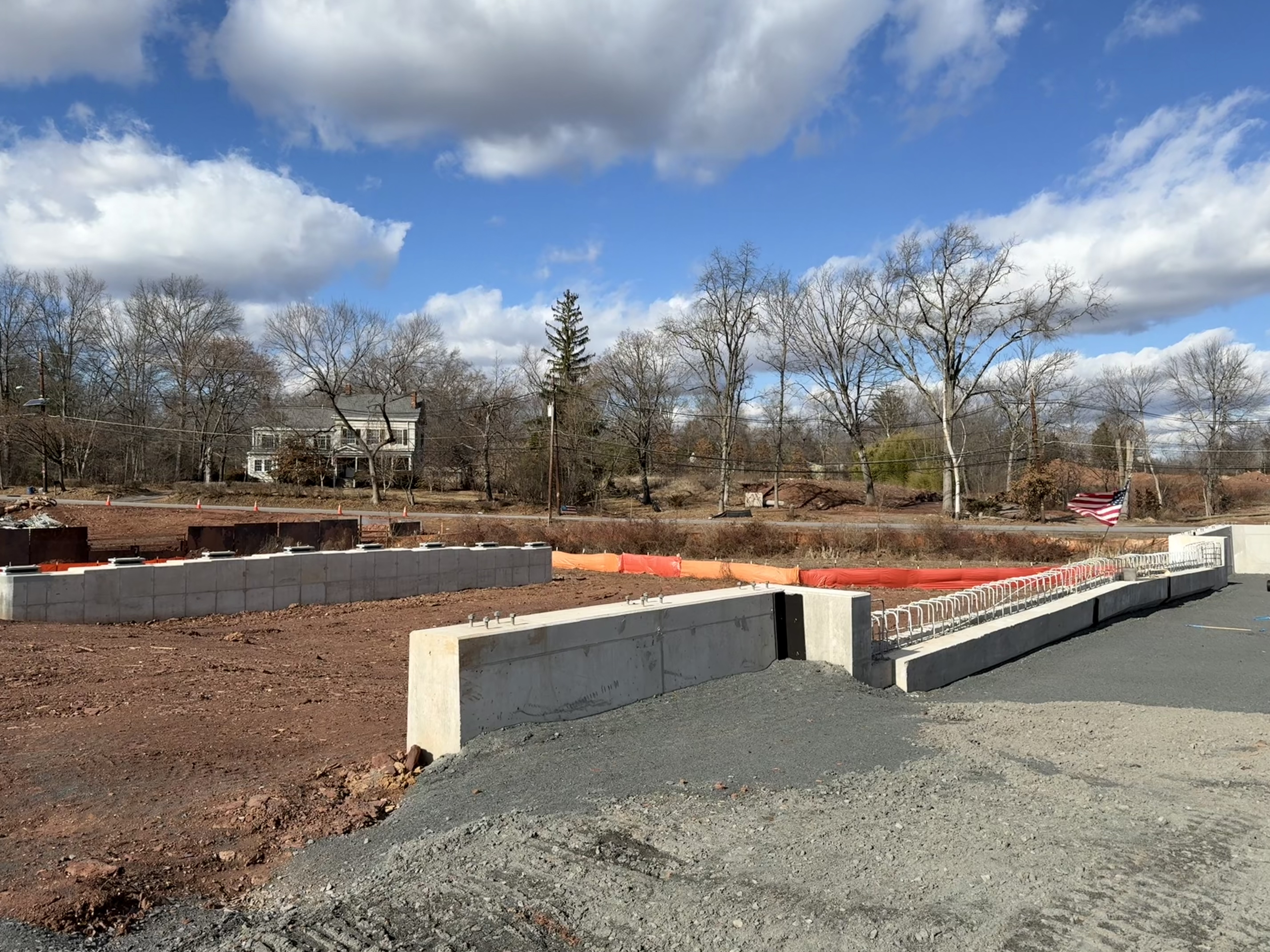 View of Valley Road Bridge.  The East Abutment and Pier have been constructed along with the bearings