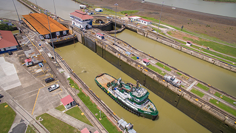 Barge carrying deck through the Panama Canal image